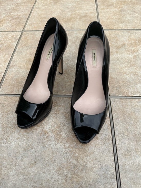 Miu Miu Shoes - Miu Miu Black Patent Peep-Toe Stiletto Pumps